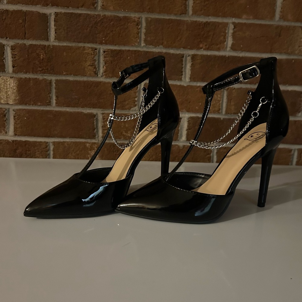 Elegant Black Chain-Embellished Heels